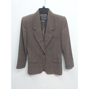 Ellen Tracy Women's Brown Square Stich Petite Blazer Size 2p